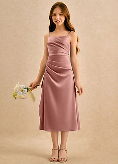 Azazie Canna Girls Formal Blomsterpigekjoler A-Line Plisseret Stræk satin Te-længde Kjole image5