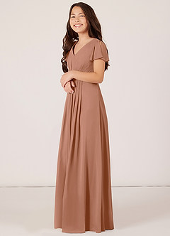 Azazie Peony Junior Robe Trapèze en Mousseline de soie Plissée Bronze image3