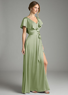 Azazie Lainey Bridesmaid Dresses Dusty Sage A-Line with Pockets Stretch Satin Dress image5
