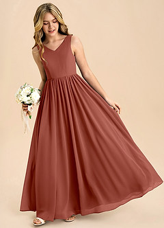 Azazie Hathaway Junior Auburn A-Line Bow Chiffon Dress image4