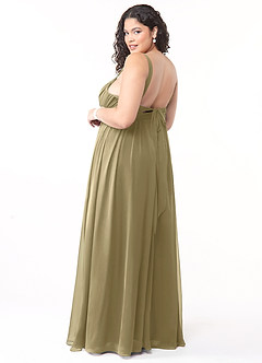Azazie Aziza Bridesmaid Dresses Moss Green A-Line V-Neck Pleated Chiffon Dress image10