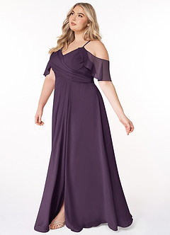 Azazie Dakota Bridesmaid Dresses Plum A-Line V-Neck Pleated Chiffon Dress image8