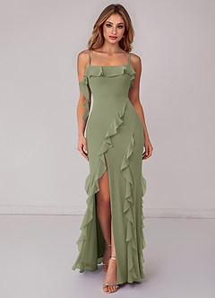 Azazie Malia Robes de demoiselle d'honneur Robe Fourreau en Mousseline de soie Rayé Pistache image1