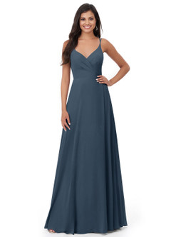 Azazie Lennon Abiti da Damigella Abito A-Line in Chiffon Pizzo Blu Nettuno image5