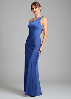 Azazie Madelyn Bridesmaid Dresses Royal Blue Mermaid One Shoulder Stretch Satin Convertible Dress image6