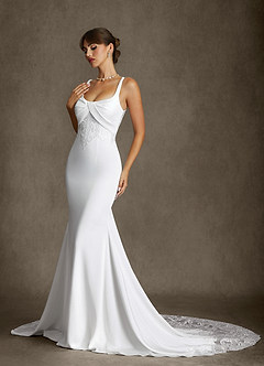 Azazie Gina Wedding Dresses Diamond White Mermaid Square Neckline Crepe Back Satin Dress image7