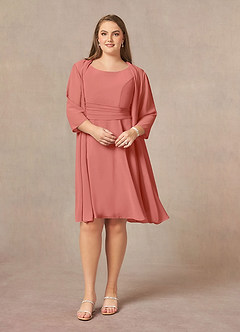Azazie Shirley Mother of the Bride Dresses Salmon Pink A-Line Scoop Pleated Chiffon Dress image8