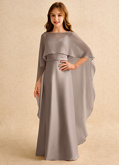 Azazie Fishie Girls Formal Flower Girl Dresses Taupe A-Line Matte Satin Dress image1