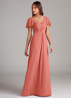 Azazie Soren Bridesmaid Dresses Salmon Pink A-Line Ruched Chiffon Dress image7