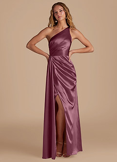 Azazie Mika Jurken voor bruidsmeisjes Jurk van Metaalachtig Satijn met Kolom One-Shoulder Cabernet image3
