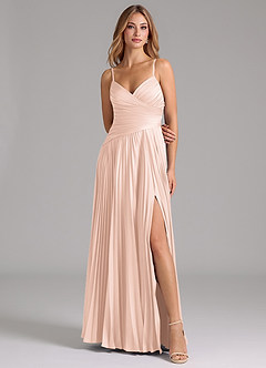 Azazie Vini Brautjungfernkleider A-Linie Plissee Stretch-Satin Kleid Zartrosa image4