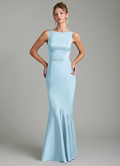 Azazie Tamera Bridesmaid Dresses Sky Blue Mermaid Pleated Stretch Satin Dress image3
