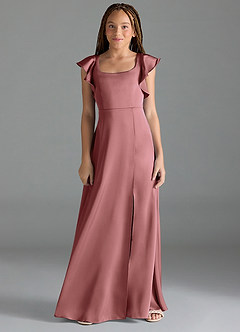 Azazie Bondi Junior Amethyst A-Line Side Slit Stretch Satin Dress image1