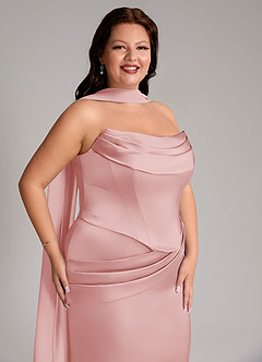 Azazie Sorrel Robes de demoiselle d'honneur Robe Sirène Convertible en Satin extensible Sans bretelles Rose Poudré image10