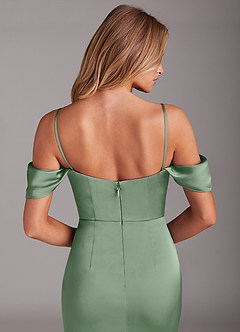 Azazie Saige Bridesmaid Dresses Matcha Mermaid Off the Shoulder Stretch Satin Dress image6