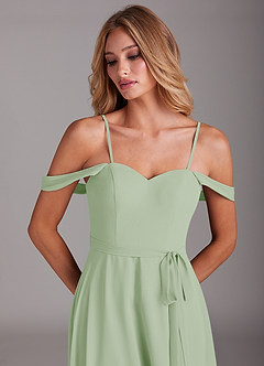 Azazie Aaron Final Sale Dusty Sage A-Line Off the Shoulder Chiffon Convertible Dress image2