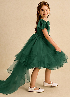 Azazie Cocoa Flower Girl Dresses Dark Green Ball-Gown Pleated Tulle Dress image1
