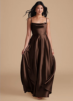 Azazie Elle Bridesmaid Dresses Ganache A-Line with Pockets Metallic Satin Dress image11
