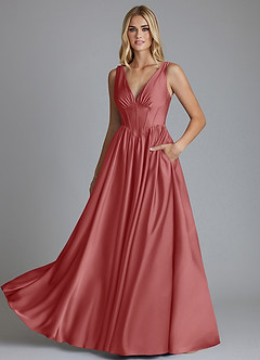 Azazie Delmie Brudtärnklänningar Klä av A-Linje i Stretch Satin Korsett Antik Ros image6