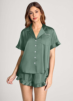 front 매칭 컬러 개인 자수 이름 주름 장식 반팔 파자마 세트