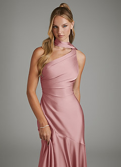 Azazie Amara Bridesmaid Dresses Dusty Rose Mermaid One Shoulder Stretch Satin Dress image6