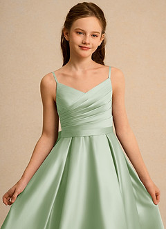 Azazie Sweets Girl Jurken voor bloemenmeisjes A-Lijn Jurk van Mat Satijn Geplooid Stoffige Salie image6