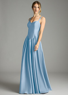 Azazie Evadina Suknie dla druhen Linia A Gorset Satyna elastyczna Do ziemi Sukienka image3