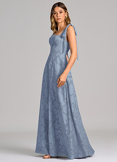 Azazie Debra 신부 들러리 드레스 A라인 포켓이 있는 플로럴 번아웃 바닥 길이 드레스 image3