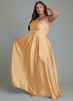 Azazie Lucienne Bridesmaid Dresses Gold A-Line Strapless Stretch Satin Convertible Dress image9