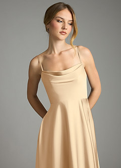 Azazie Elle Bridesmaid Dresses Champagne A-Line Pleated Stretch Satin Dress image2