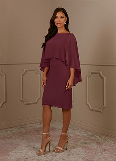 Azazie Mirra Abiti per la Madre della Sposa Abito Tubino in Chiffon con Scollo a U a Pieghe Cabernet image2