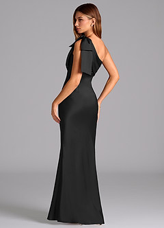 Azazie Yuanna Bridesmaid Dresses Black Mermaid One Shoulder Stretch Satin Dress image6