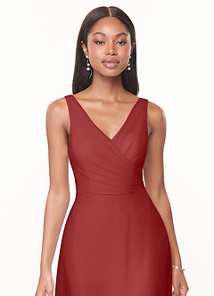 Azazie Nala Bridesmaid Dresses Rust A-Line Pleated Chiffon Dress image4