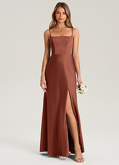 Azazie Lidia Bridesmaid Dresses Clay Mermaid Side Slit Stretch Satin Dress image5