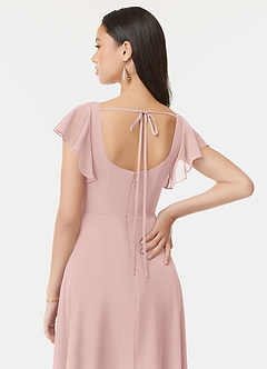 Azazie Bondi Bridesmaid Dresses Powder Pink A-Line Ruffled Chiffon Dress image3