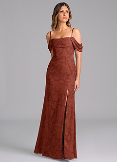 Azazie Saige Bridesmaid Dresses Terracotta A-Line Off the Shoulder Floral Burnout Convertible Dress image5