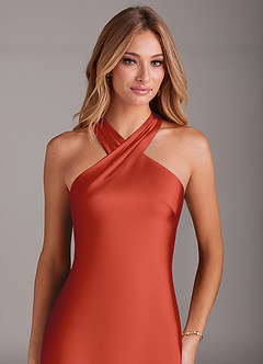 Azazie Doretta Bridesmaid Dresses Rust Mermaid Pleated Stretch Satin Dress image5