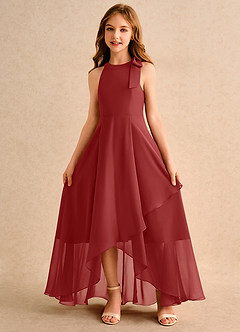 Azazie Boop Girls Formal Robe Demoiselle D'honneur Fillette Robe Trapèze en Mousseline de soie Arc Rouille image5