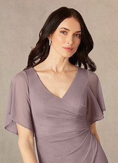 Azazie Selah Mother of the Bride Dresses Dusk A-Line V-Neck ruched Mesh Dress image3