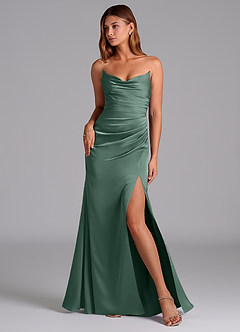 Azazie Claudelle Robes de demoiselle d'honneur Robe Sirène en Satin extensible Sans bretelles Eucalyptus image1