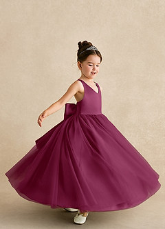 Azazie Peanut Robe Demoiselle D'honneur Fillette Robe Trapèze en Tulle Bretelle Mûre image5