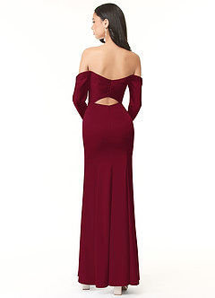 Azazie Hallie Bridesmaid Dresses Burgundy Sheath Off-The-Shoulder Long Sleeve Stretch Satin Convertible Dress image3