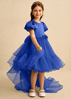 Azazie Cocoa Flower Girl Dresses Royal Blue Ball-Gown Pleated Tulle Dress image8