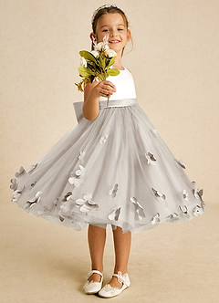 Azazie Sprout Flower Girl Dresses Frost A-Line Bow Tulle Dress image2