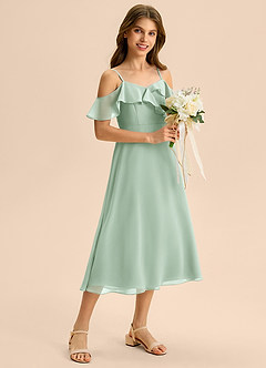 Azazie Kamilla Junior Robe Trapèze en Mousseline de soie Épaule décolletée Agave image5