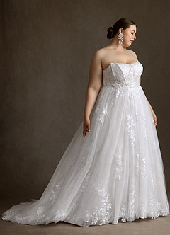 Azazie Elowyn Vestidos de novia Vestido Diamante Blanco de Encaje de Corte Princesa con Palabra de honor image9