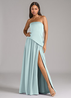 Azazie Adeline Robes de demoiselle d'honneur Robe Trapèze Convertible en Satin extensible Sans bretelle Brume image1