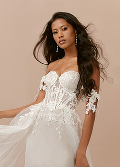 Azazie Evergarden Abiti da Sposa Abito A-Line in Tulle Lustrini Diamante Bianco Sabbia image7