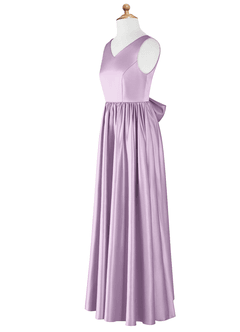 Azazie Hathaway Junior Frosted Lilac A-Line Bow Stretch Satin Dress image8