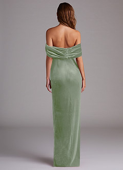 Azazie Shay Robes de demoiselle d'honneur Robe Fourreau Convertible en velours Épaule décolletée Vert Sauge image3